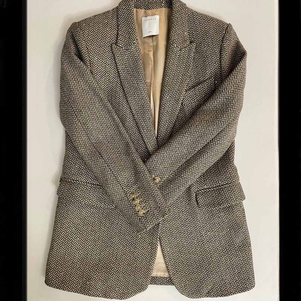 (NWT) Sandro, Size36, Paule Herringbone Blazer With Sequins In Multicolor